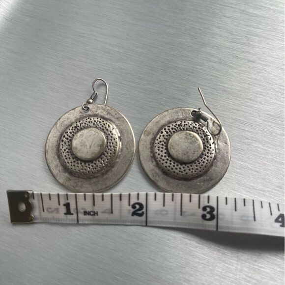 SILVER EARRINGS HANDCRAFTED DISTRESSED STYLE - Picture 6 of 6